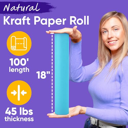 Image of USA Made 18 inch x 1200 inch Light Blue Paper Roll, 45 lbs Thickness, American Quality Colored Kraft Paper for School, Bulletin Board, Arts & Crafts - Non-Toxic, Odorless, Safe for Kids | American Quality Colored Kraft Paper for School, Bulletin Board, Arts & Crafts - Non-Toxic, Odorless, Safe for Kids