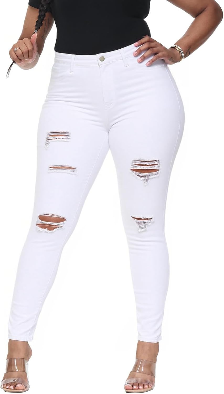 High Waisted Skinny Jeans for Women Butt Lifting Stretchy Jeans Distressed Tummy Control Denim Pants - Image 2