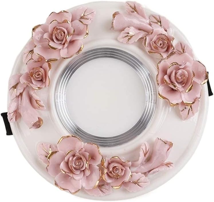 Pink European Ceramic Downlight Recessed Ceiling Light Living Room Dining Hall Aisle Glare LED Recessed Spotlight Hand Carved Fashion Exquisite Recessed Downlight High Brightness (Color : 3000k