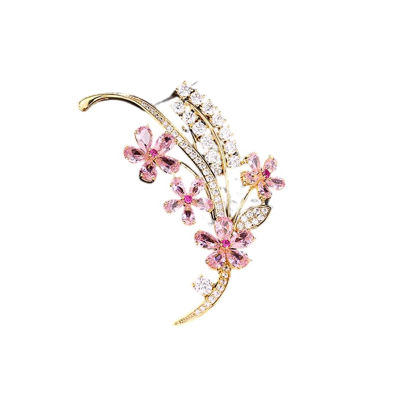 Image of 14K Gold Wheat Sheaf Brooch Embellished with Lustrous Colored Gemstone Flowers, Moissanite Accents Elevate its Elegance, Unique Botanical Jewelry Gift for Women