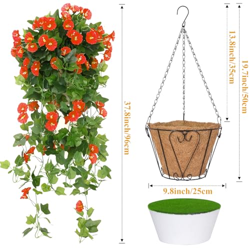 Waipfaru Artificial Fall Hanging Flowers Plants Baskets for Outdoors, Fake Mums, Fall Porch Outdoor Decor, Faux Mums Artificial Flowers with Hanging Baskets for Urn Fillers