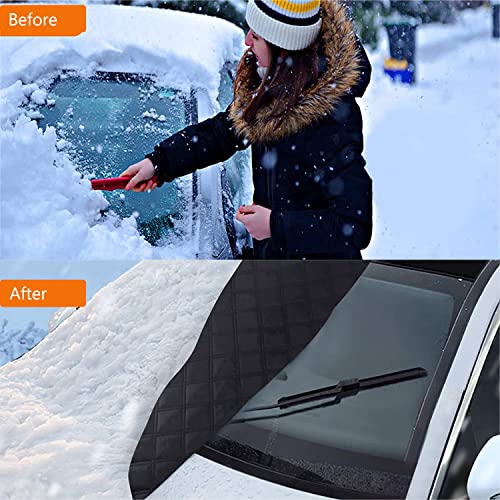 Siswilly Windshield Snow Cover, Car Windshield Snow Cover With Integrated Rearview Mirror Cover, 4 Layers Waterproof, Heat Preservation, Easy To Uuse, Suitable For Most Car Models #TOP21