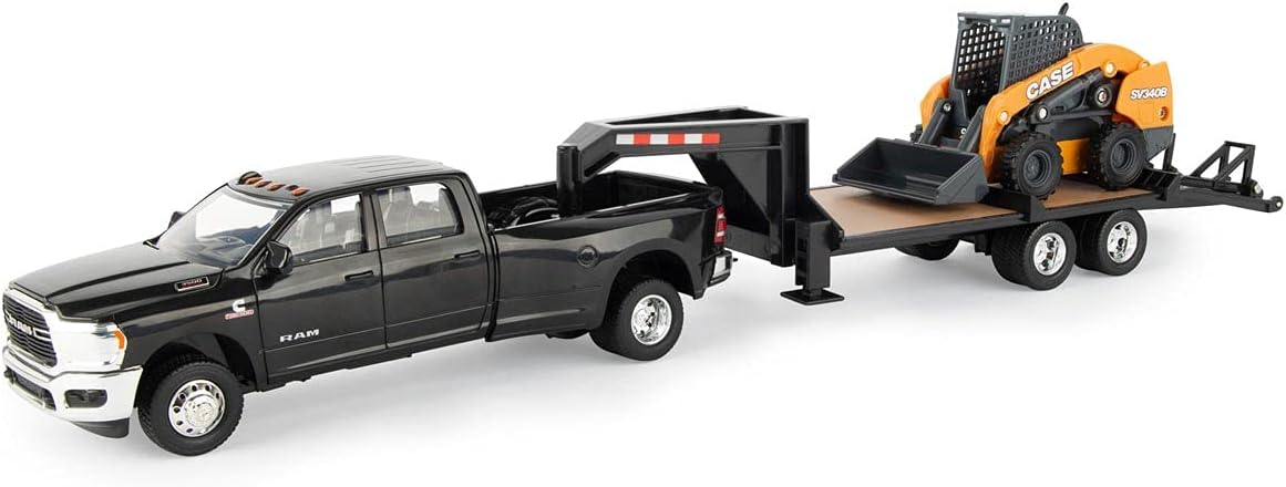 Case IH1/32 Big Farm Ram Dually Quad Cab with Lowboy Trailer and Case SV340B Skidsteer Loader 47155
