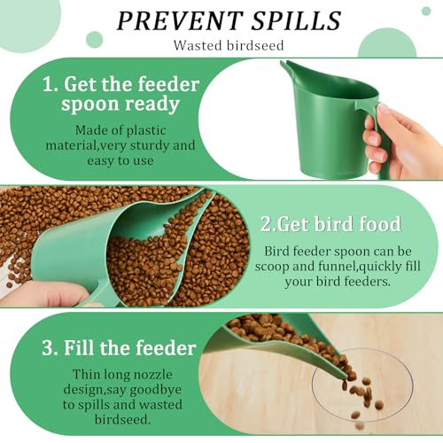 2 Pcs Bird Seed Scoop, Pet Food Bird Seed Scoop Large Capacity Suitable Narrow Spout Suitable for Tube Feeders for Filling Avian Birds Feeders Small Animal Food(Green) - Image 5