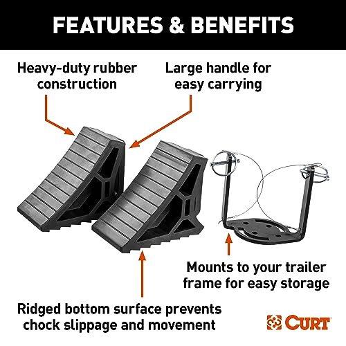 Image of CURT 22802 HD Wheel Chocks 2-Pack with Mounting Bracket