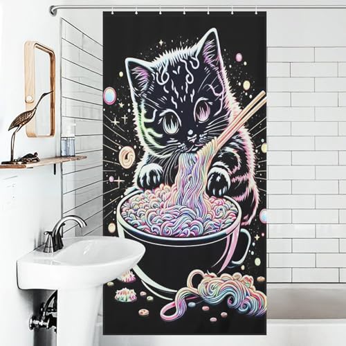 Rideau de douche chat imperméable et lavable en machine avec 12 crochets