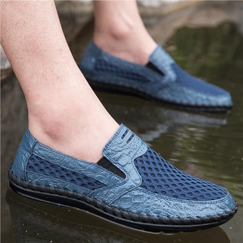 Mens Breathable Driving Loafers Slip On Lightweight Flat Heel Walking Shoes Stitching Details Comfortable Prom Casual4