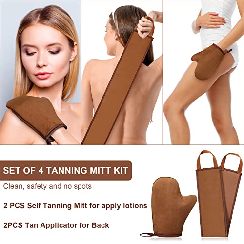 4 Pieces Self Tanning Mitt Applicator Kit 2 Pieces Sunless Self Tanner Mitt 2 Pieces Soft Back Applicator Tanning Glove Lotion Applicator For Back Body Tan Lotion Spray Mousse, Black, Brown #TOP2