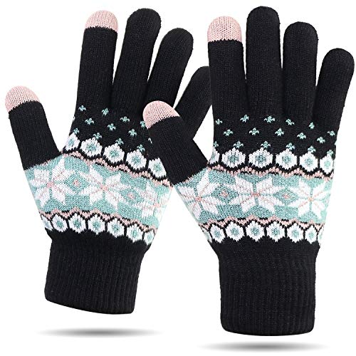 VENI MASEE Guantes de invierno para pantalla táctil, cálidos, forro suave, elástico para mujer y hombre Negro Negro-mujer Talla única