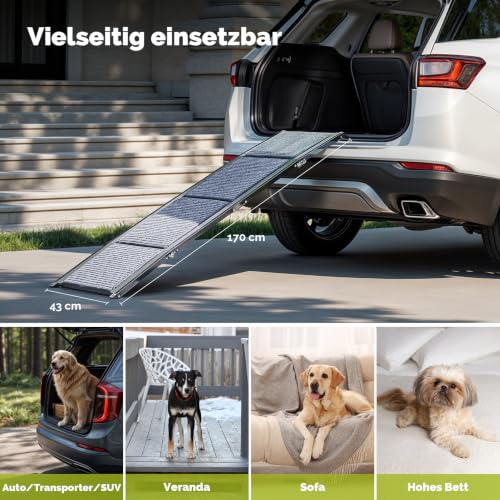 CO-Z Hunderampe Auto klappbar 170cm Leichteres EIN- und Aussteigen für kleine und große Hunde bis 90kg Hundetreppe mit Rutschfester Oberfläche für alle Fahrzeuge nutzbar (170cm)