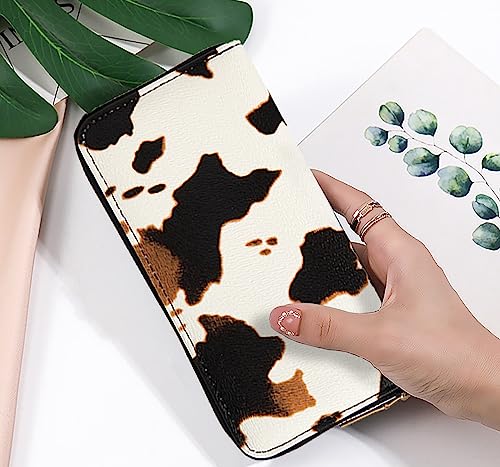 Women's Cow Print Wallets Western Highland Cowhide Stuff Gifts for Ladies Slim Purse Credit Card Holder Brown2