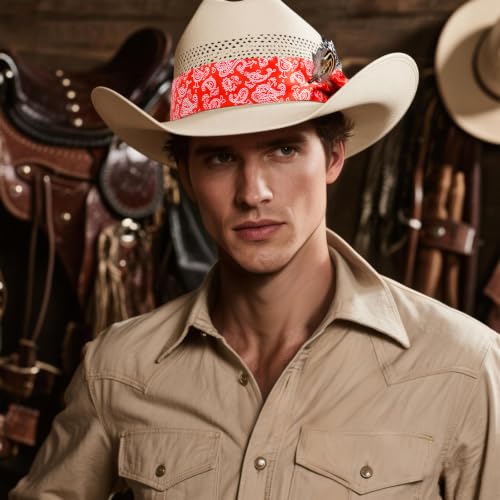 DOCILA Hat Band Decorative Feather Set, Diy Red Paisley Skinny Scarf Cowboy/Fedora Hat Bands, Western Cowgirl Outfits Accessories For Men Women - image 5