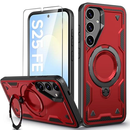 Image of for Samsung Galaxy S25 FE Case Magnetic with Stand, with Mag-Safe, with Screen Protector, Wireless Charging, Shockproof for Samsung S25 FE 5G Phone Case, Ring Holder Phone Cover, for Samsung S25 FE