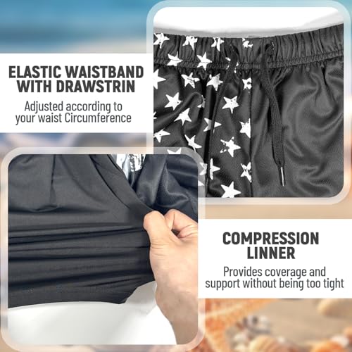 2 in 1 Mens Swim Trunks with Compression Liner American USA Flag Quick Dry Party Beach Shorts with Zipper Pockets4