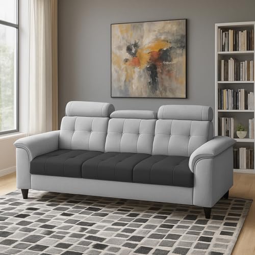 Image of Casaliving Ella 3 Seater Sofa Set for Living Room (Black Grey Colour Fabric) Premium Fabric Sofa