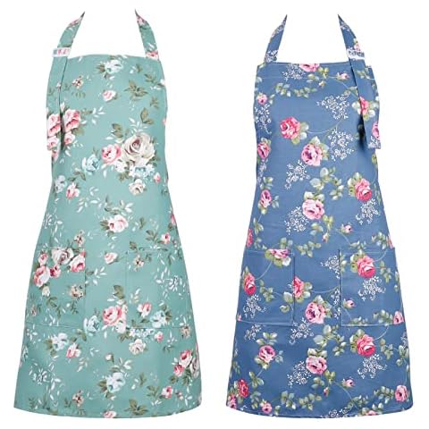 Gaosaili 2 Pieces Apron Cooking Apron with Large Pockets, Women's Adjustable Kitchen Apron Kitchen Chef Aprons BBQ Apron for Unisex for Cooking, Barbecuing, multicoloured, M Cover