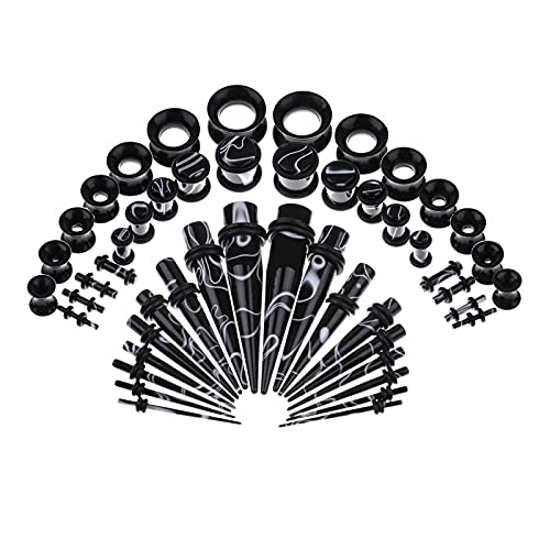Memsion Ear Stretching Kit 50 Pieces 14Gauges-00Gauges Earrings Piercing Kit Marble Gauges For Ear #TOP15