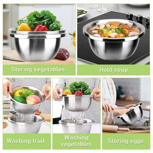 Image of 2 Pcs Stainless Steel Colander Bowl Set, Drainer Basket Basin for Washing Vegetables, Fruit Microporous Set Kitchen Strainer Vegetables Fruit, Salad, Rice, Pasta-Mixing Bowls Heavy Duty