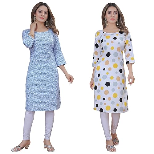 PRAZVIKA Women's Multicolor Stylish Crepe Kurta||Pack of 2 Kurta||Kurta for Women
