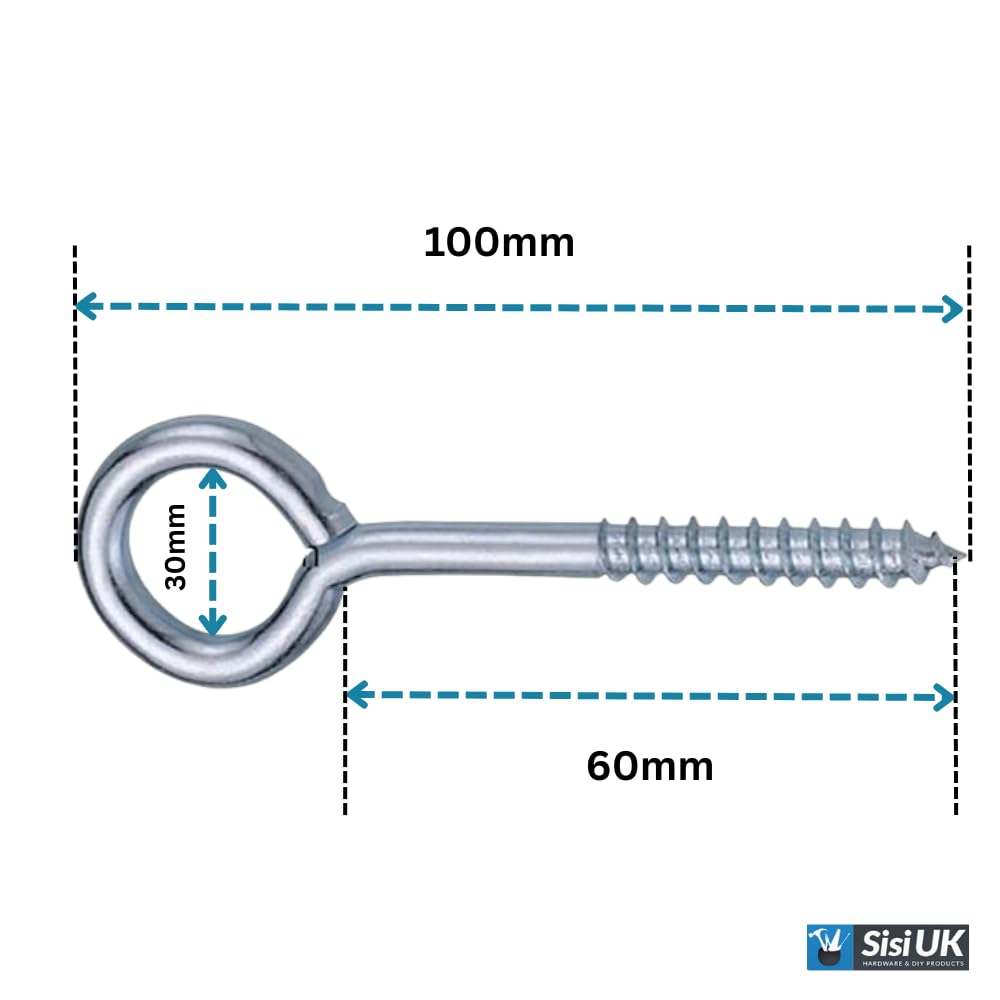 Vine Eye Screw in 100mm Heavy Duty Zinc Plated Stainless Steel Screw in Vine Eye Self Tapping Eyelet Screws for Indoor & Outdoor Use Pack of 50 - Image 2