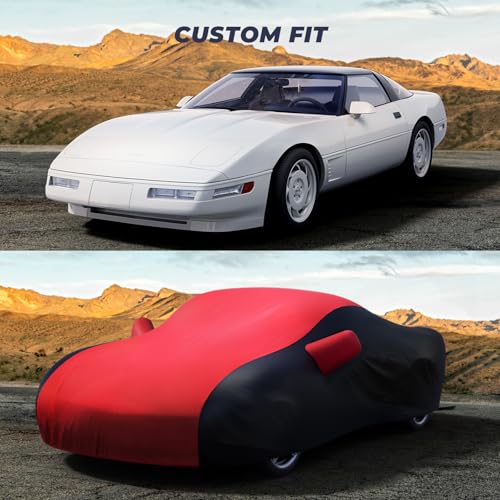 Image of KAKIT Waterproof Car Cover Custom Fit for 1984-1996 C4 Stingray, UV Resistant Fade-Proof Cover for Chevy Corvette, Indoor & Outdoor Use (Red & Black Combo)
