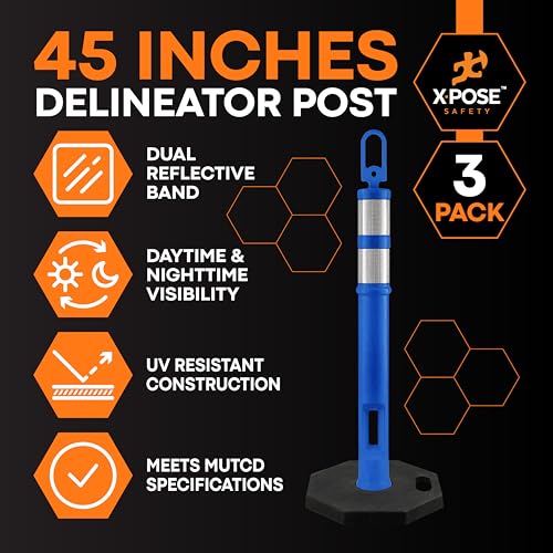 Image of Xpose Safety 45 inch Blue Delineator Posts with Base, 3-Pack