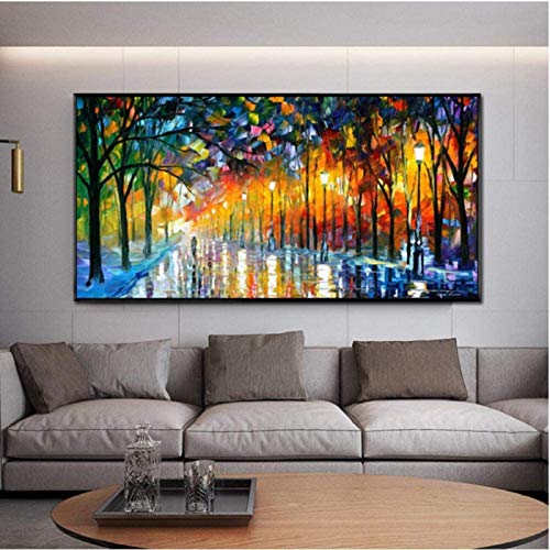YaShengZhuangShi Pintura de Lienzo sin Marco 70x140cm póster de Paisaje Pared bajo la luz de Lluvia Pintura de Carretera Cuadros de Arte de Pared para la decoración del hogar de la Sala