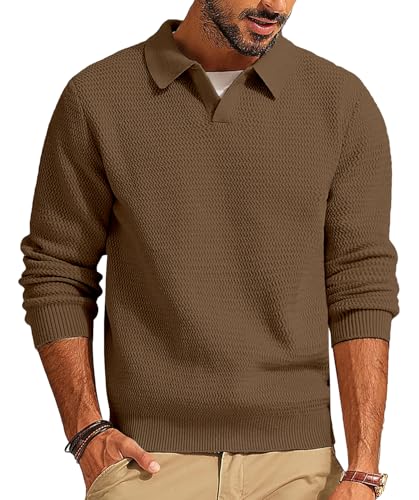 Image of DENIMHOLIC Men's Cotton Knitted Full Sleeve Collar Polo Sweater for Men, Pullover Sweaters for Men Winter,