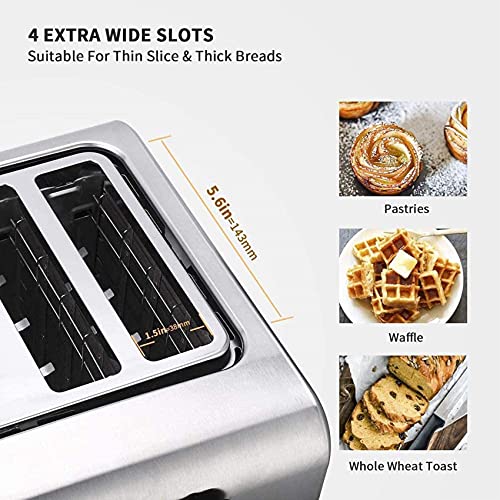 HYLK Neuer 4-Scheiben-Toaster mit Aufwärm-, Auftau- und Abbruchfunktion, extrabreite Schlitze Kompakter Edelstahl… – Bild 3