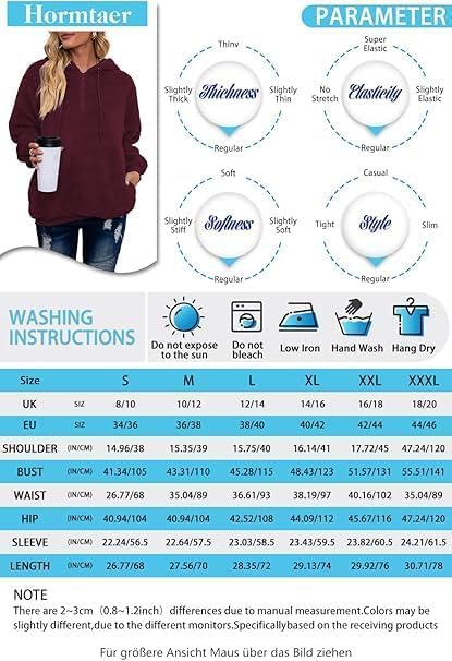 Hoodie Damen Oversize Fleecejacke Teddy Pullover Teddyjacke Pulli Teddy Fleece Sweatshirt Kapuzenpullover Kapuzenpulli Warm Langarm Lose Winter Tops Oberteile Casual mit Tasche (Rosa, 3XL)