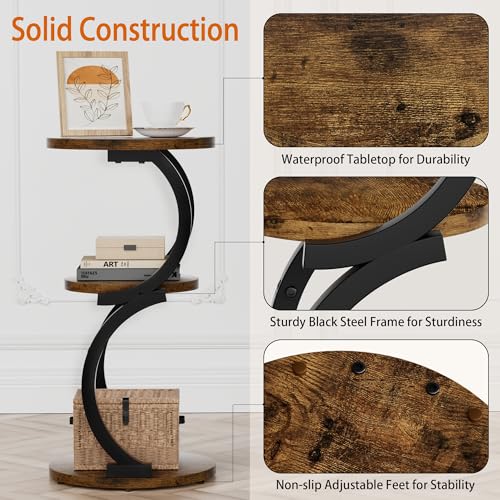 Small Side Table, 3-Tier Round End Table for Small Spaces, Rustic Brown by JUSTOGO - Used condition - Image 5