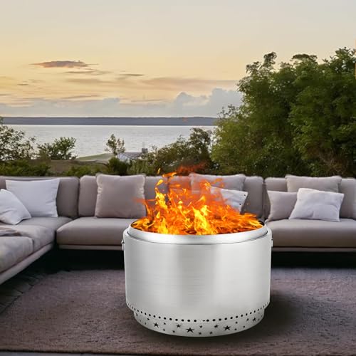27" Smokeless Fire Pit with Air Switch, Wood Burning Portable Stainless Steel Outdoor Firepit with Fixed Stand & Stove Hook, Ash Pan, for Camping Backyard Patio Picnic, H: 20 in, 33 lbs