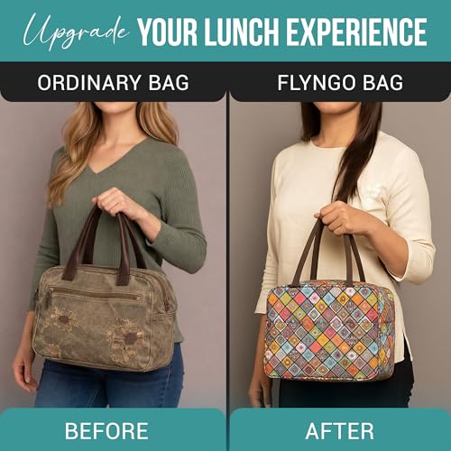 Image of FLYNGO Large Insulated Lunch Bag for Office, School, Women, Men, Tiffin Pouch Bag, Hot & Cold Lunch Box Bags for Boys, and Girls (Orange Mandala)