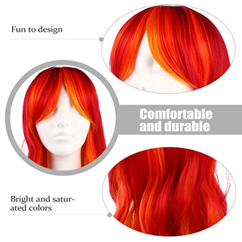 FRCOLOR Peruca Longa Cacheada Feminina Gradiente Cor Ondas Grandes Peruca Com Franja Peruca Lolita F