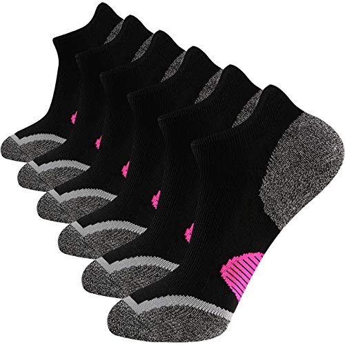 WANDER Women's Athletic Running Socks 3 Pairs Thick Cushion Ankle Socks for Women Sport Low Cut Socks 6-9/9-12 (Shoe Size: 6-9, 6 pairs Black Red)