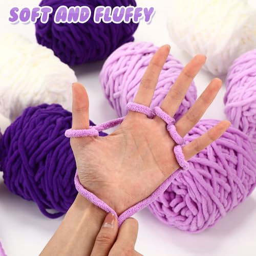 Image of Buryeah 8 Pack Chunky Chenille Yarn for Crocheting Soft Thick Fluffy Yarn for Hand Knitting Bulky Velvet Blanket Plush for Weaving DIY Crafts Each 3.5 oz 55 Yards (Purple Series)