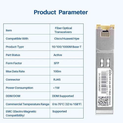 10/100/1000Base-T Rj45 Sfp Module,1.25G Rj45 Copper Sfp Transceiver Fiber To Ethernet Converter,Up To 100M Distance,Hot Pluggable,Wide Compatibility #TOP5