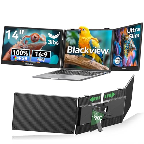 Image of Blackview Laptop Screen Extender, 14.1 inch 1080P FHD IPS Triple Portable Monitor, Ultra-Slim Travel Dual Monitor Fit for 14 inch-17.3 inch Laptops, USB-C Plug&Play Extended Screen for Windows /Mac /Switch