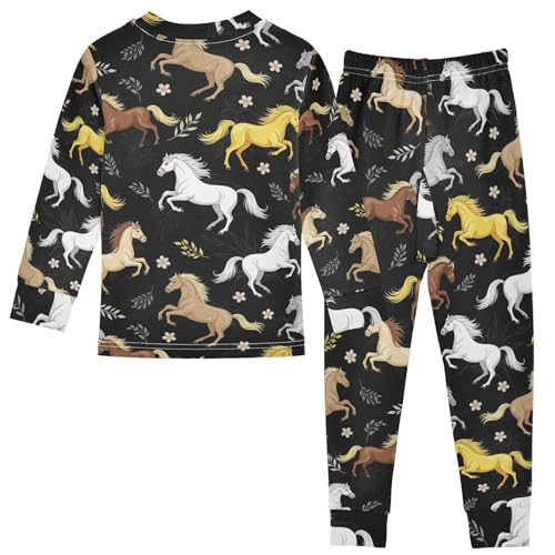 Pajama Sets Long Sleeve Horses Running on Black Soft Comfy Sleepwear 2 Piece PJS 3-8T3