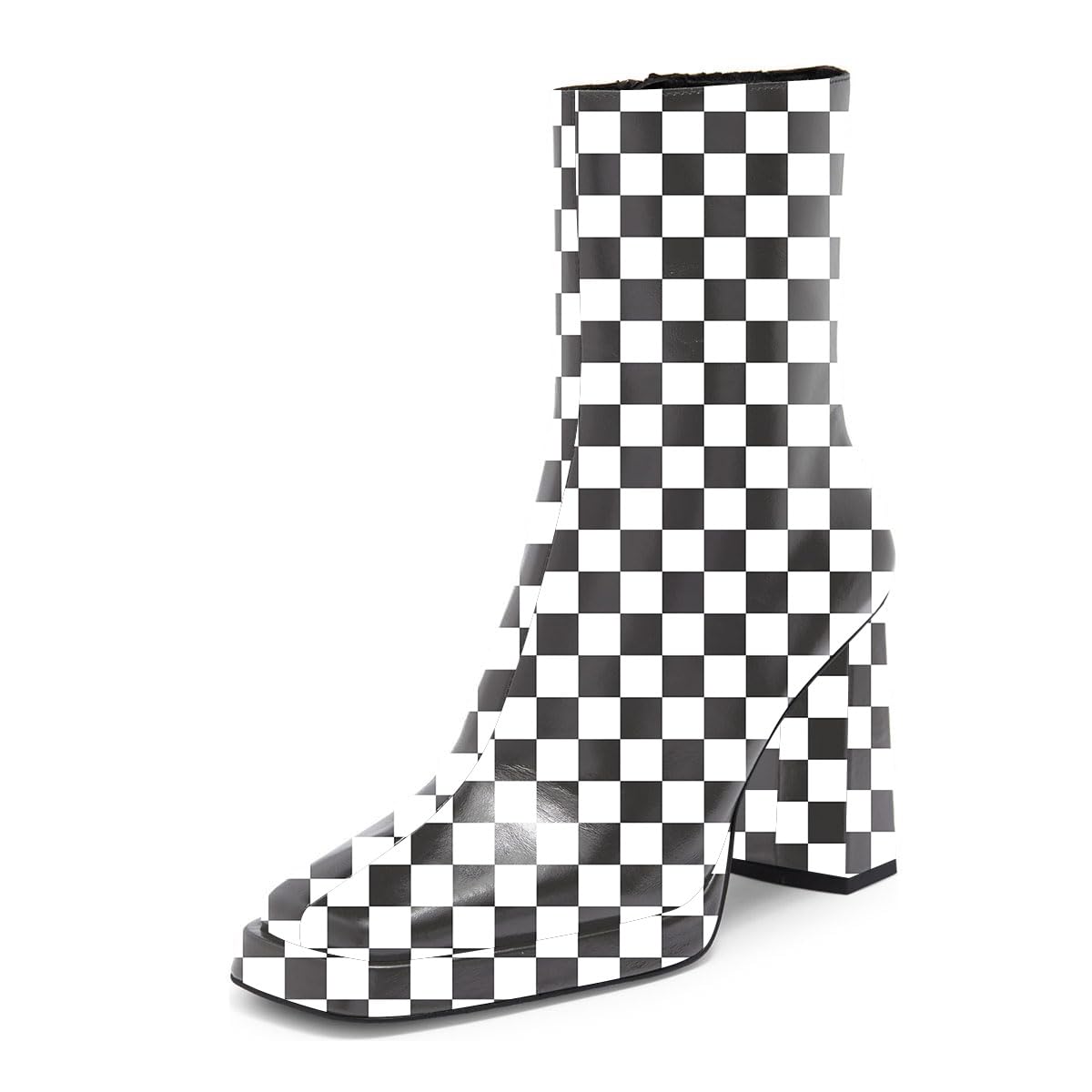 Pazzion Women Chic Platform Closed Square Toe Mid Calf Boots Smooth Side Zip High Thick Heels Formal Business