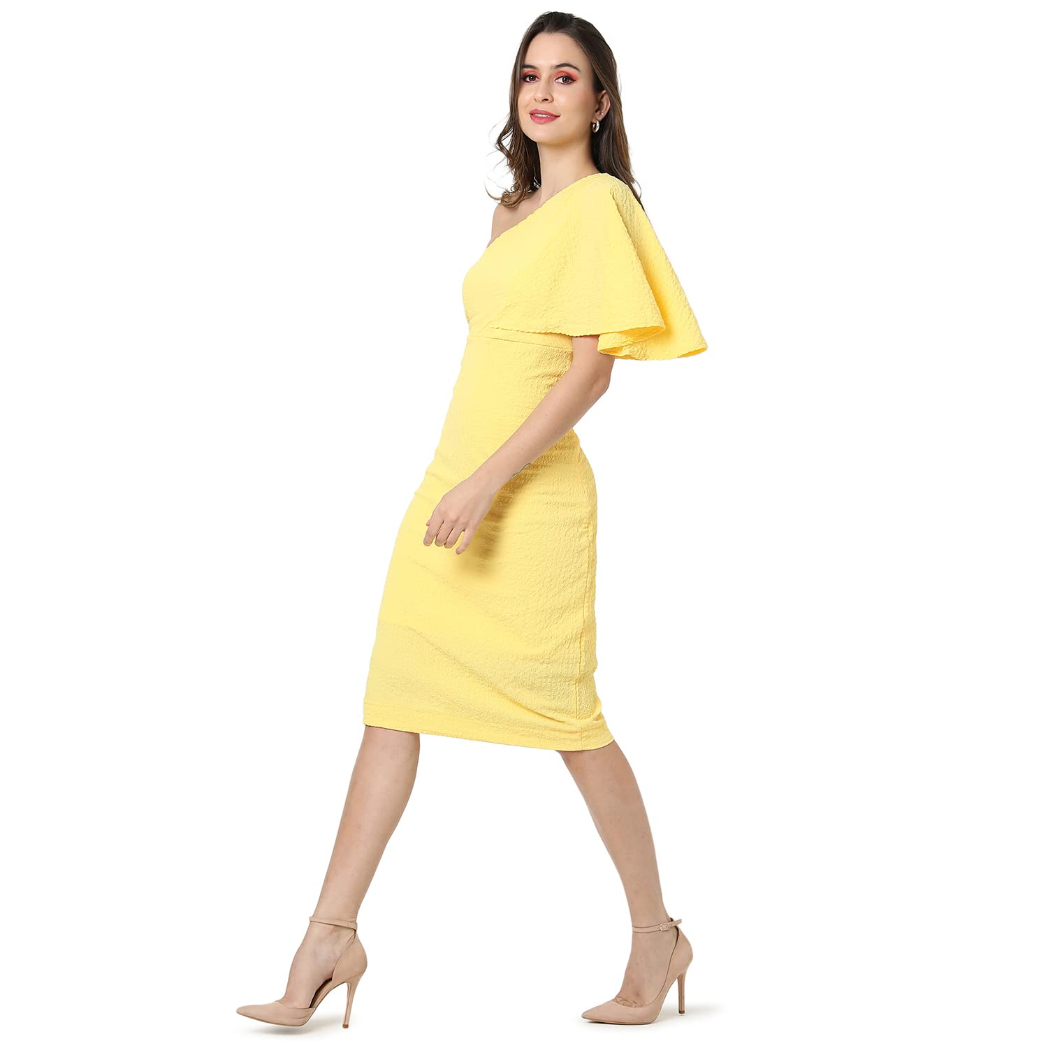 Campus Sutra Women Solid Design Stylish One Shoulder Casual Dresses(Ssmr22_Cswssdr5085_S) Yellow