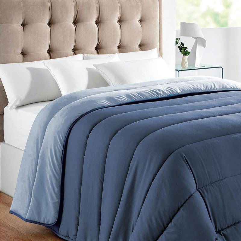 Edredón Nórdico Relleno Fibra 400 gr/m2 Bicolor - Reversible -Transpirable - Azul/Celeste, 105cm