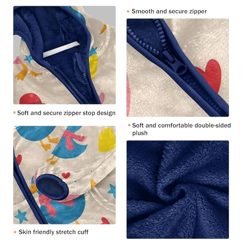 Cute Ducks with Hearts Pattern Toddler Fleece Jacket Girl Boys Hooded Fleece Jacket Coat Warm Outwear Zip-up 3-10T3