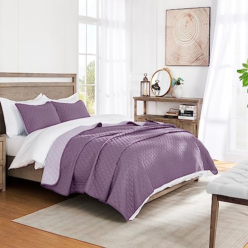 Exclusivo Mezcla Reversible Twin Quilt Bedding Set with Pillow Sham, Lightweight Quilts Twin Size, Soft Bedspreads Bed Coverlets for All Seasons - (Dusty Lavender, 68"x88")