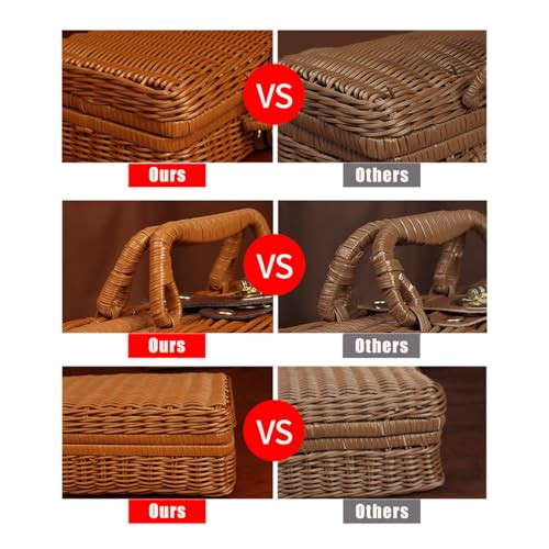 Geflochtener Rattan-Koffer Aufbewahrungskorb mit Griff, Gewebte Picknickbox, Handgewebt, mit Metallschloss, Vintage Geschenkbox aus Weide für Camping, Hochzeit, Fotografie, Deko (Dunkelbraun)