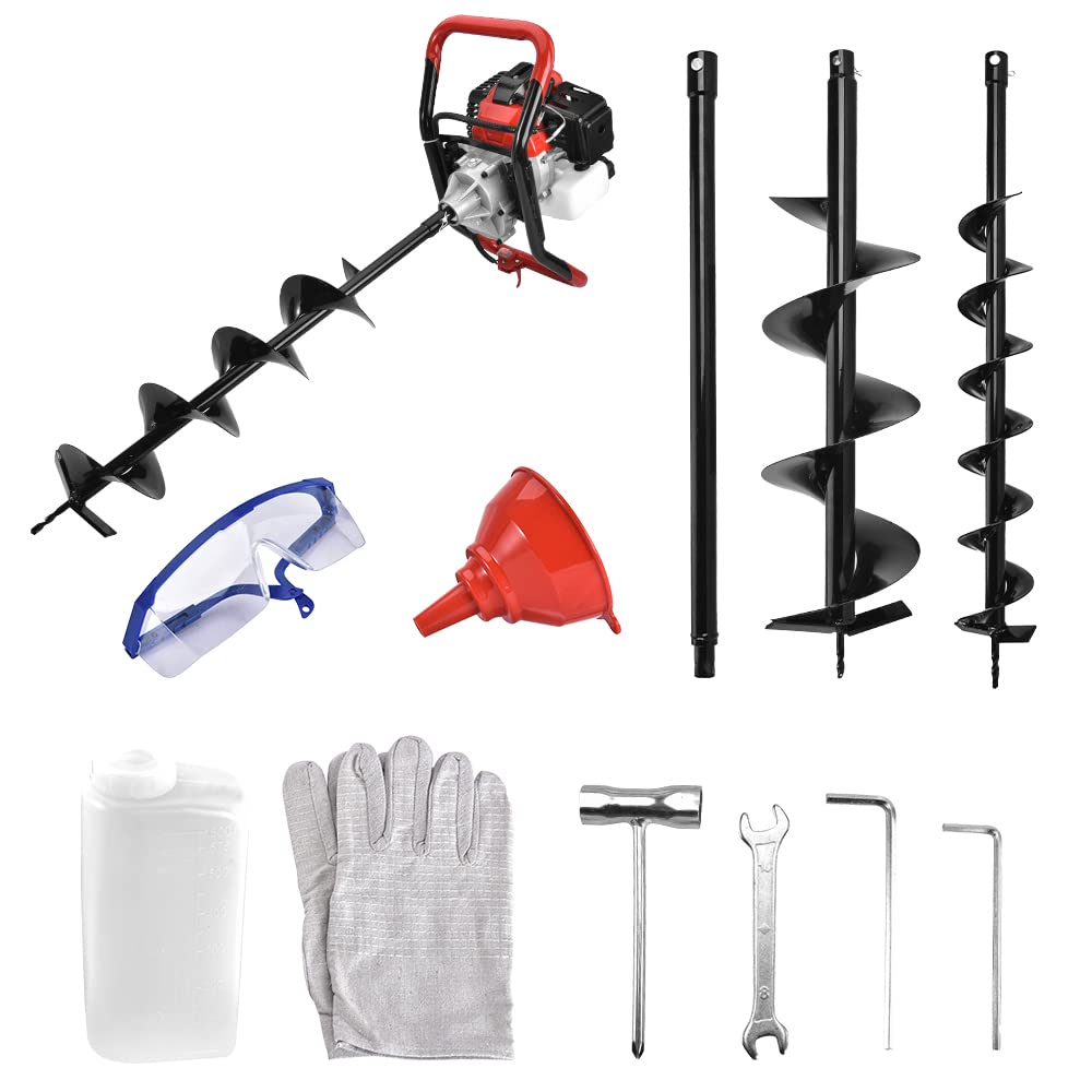 Petrol Earth Auger Drill Fence Post Hole Borer Digger 52cc 3HP 3 Bits 9000 RPM for Gardening Planting - EA520