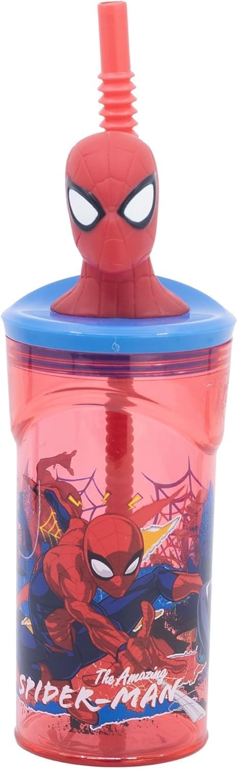 SRV Hub Spiderman 3D Kids Tumbler with Straw – 360ml BPA-Free Plastic Cup – Reusable Character Drinkware for School, Lunchbox, Travel – Official Marvel Design for Boys & Girls