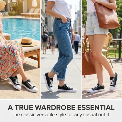 Image of Canvas Shoes for Women, Women's Fashion Sneakers | Casual Low Top, Lace Up, Rubber Sole, Canvas Upper, Cushioned Insole