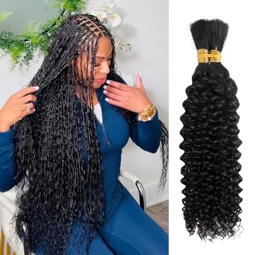 Curly Human Braiding Hair for Boho Braids Bohemian 20 inch Water Wave Bulk 100% Human Hair for Micro Braiding Hair Wet and Wavy Boho Knotless Braids Hair No Weft 2 Bundles 100g Natural Color