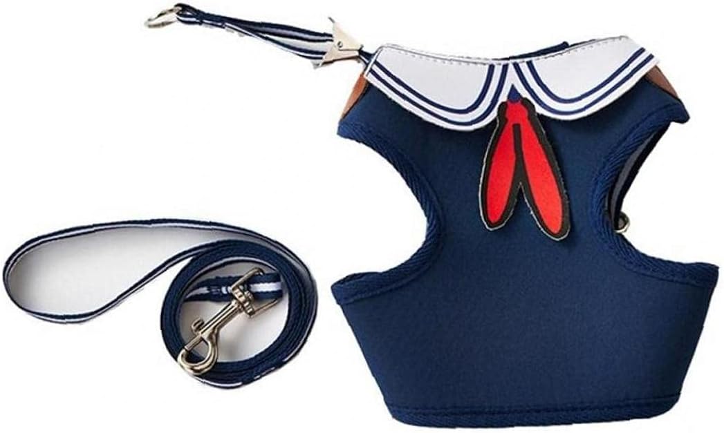 1set Adjustable Cat Dog Harness and Leash Set Navy Collar Traction Rope Set for Small Medium Dog Cat Size L